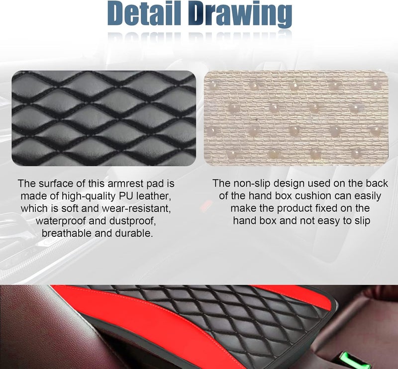 Vrasly Car Center Console Cover, Universal Leather Waterproof Armrest Seat Box Cover Protector, Comfortable Car Decor Accessories Fit for Most Cars, Vehicles, SUVs-Red - Image 3